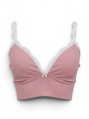 VICTORIA’S SECRET Eyelet Lace Trimmed Knit Sleep Bralette Rose Pink Cream SZ Med